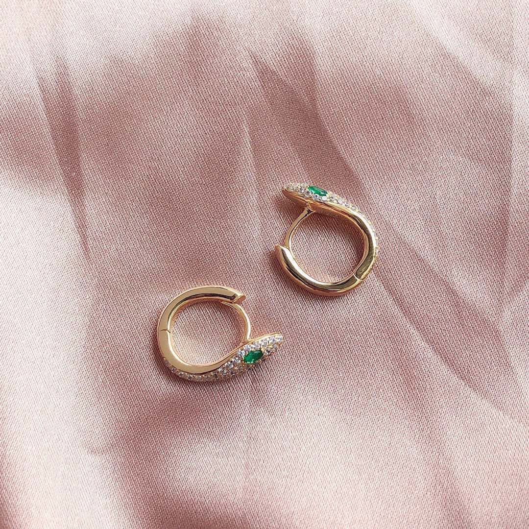 APM Monaco Gold Plated Hoop Earrings with Diamonds and Emeralds